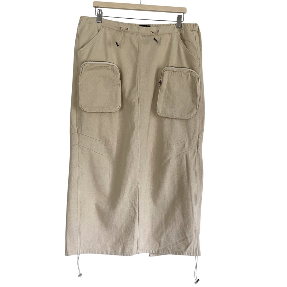 NWT Pretty Little Thing Midi Skirt Denim Cargo Pocket Utility Safari Pull On 12